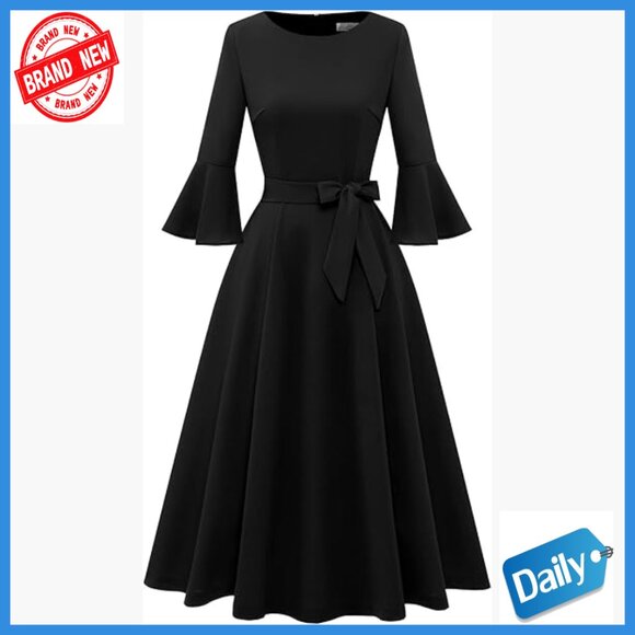 Dresses & Skirts - Midi Formal Dress Bell Sleeve Vintage Wedding Guest Church Cocktail
